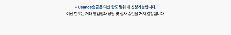 usance 송금은 여신한도 범위내 신청가능합니다